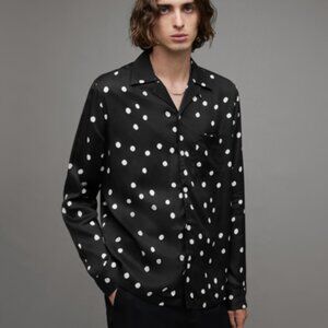 Allsaints Pozere Polka-Dot Woven Shirt Business Casual Comfy In Black M